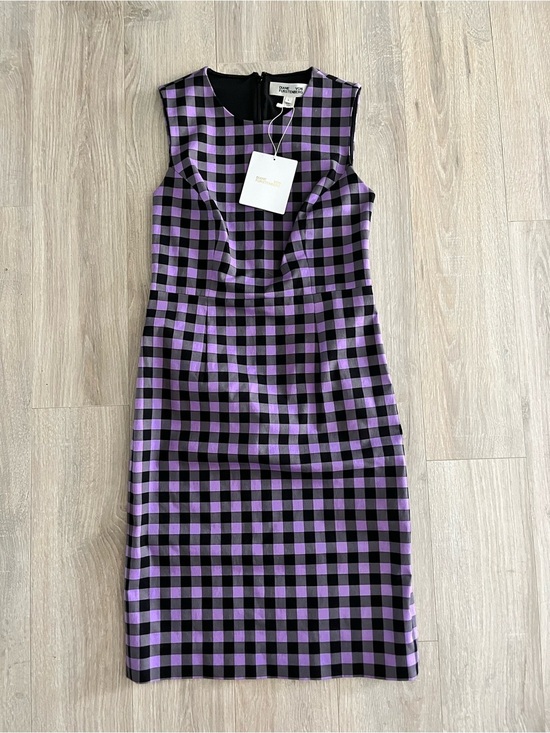 Diane Von Furstenberg Dresses & Skirts - NWT Diane von Furstenberg Women’s Purple & Black Gingham Sheath Dress - Size 4